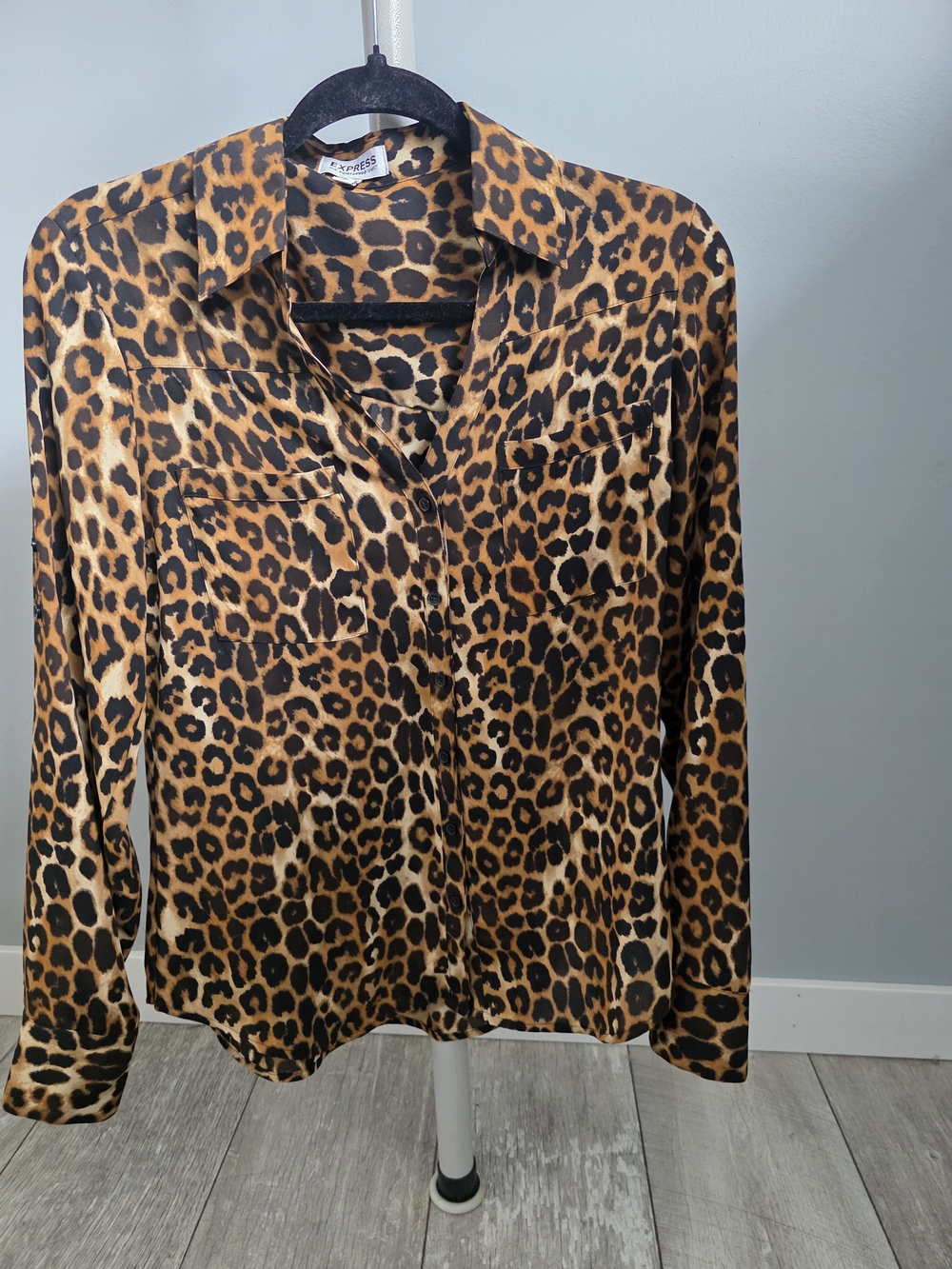 Express Leopard-Print Button-Down Blouse in Brown and Black
